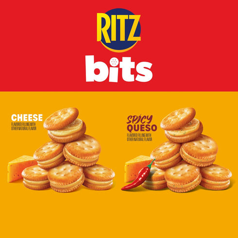 Pack, 12-3 oz RITZ Bits Cheese and Spicy Queso Cheese Sandwich Crackers Variety Snacks for Kids and Adults, Lunch