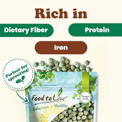 4 Food to Live Whole Dried Green Peas, Pounds Green Vatana, Sproutable, Vegan, Kosher, Bulk. Pre-Soak Needed. Rich