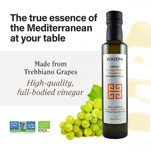 250ml Kouzini Ultra Premium Orange, Mango, Passionfruit White Balsamic Vinegar, Aged Balsamic Vinegars from Modena