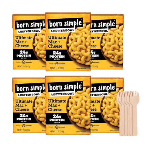 Born Simple Ready to Eat Meals with Sporks, Ultimate Mac and Cheese,