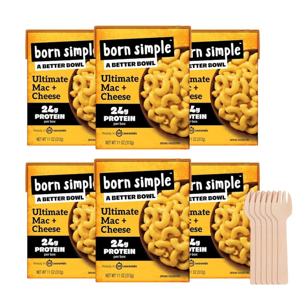 Born Simple Ready to Eat Meals with Sporks, Ultimate Mac and Cheese,