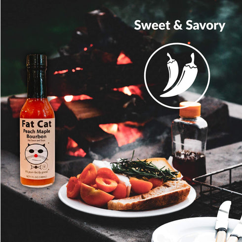 1 Peach Maple Bourbon Natural Hot Sauce & Glaze by Fat Cat Gourmet | Sweet Savory Southern Flavor | Mild Heat |