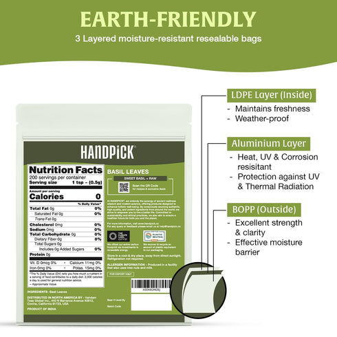 40 (100g/ 3.5oz) 100% Packed HANDPICK Dried Basil Leaves Servings Non GMO, Gluten Free, Raw Whole Tulsi Leaf, Sourced