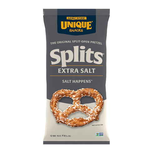 Unique Snacks Extra Salt Splits Pretzels, Original Split-Open Pretzels, Delicious Homestyle Baked