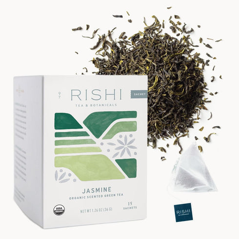 Rishi Tea Jasmine Green Tea - Organic Sachet Tea Bags, Caffeinated Scented