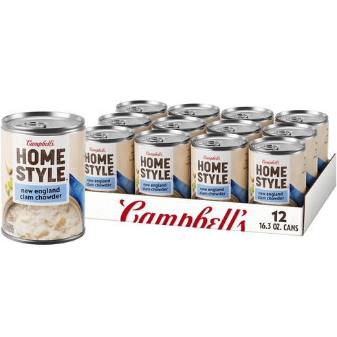 Campbell's Homestyle New England Clam Chowder Soup, 16.3 oz Can (Pack of 12)