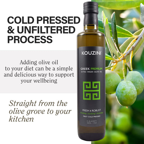 500ml Kouzini Greek Premium Extra Virgin Olive Oil, Cold Pressed, Single Origin, Rich Flavor & Aroma