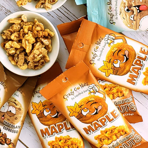 3 1.25 Oz, 6-Pack Crazy Go Nuts Walnuts Maple - Glazed Walnuts, Healthy Snacks, Vegan, Low Carb, Gluten Free, Superfood