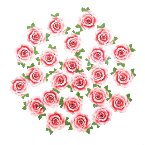 Not 3D 24Pcs Pink Rose Edible Cupcake Topper by Rice Paper for Cake Decoration Party