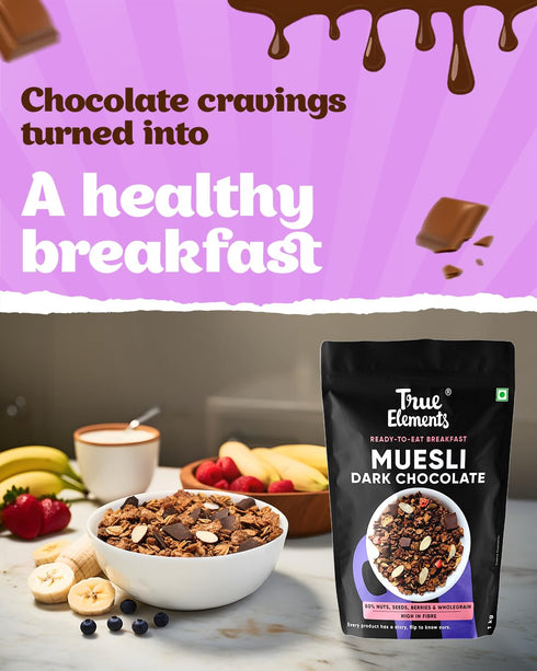 1kg 100% True Elements Dark Chocolate Muesli - Nuts & Muesli, Cereal for Breakfast, Wholegrain