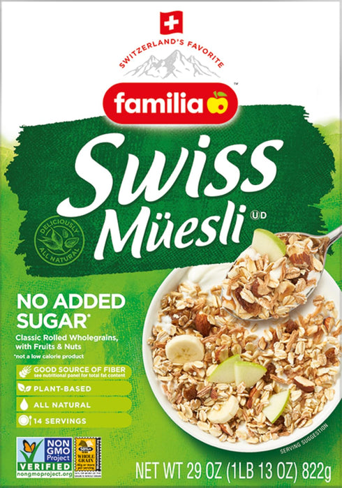0g Energy-Packed 29 (Pack 1) Familia Swiss Muesli Cereal, Added Sugar, Cereal with Raisins, Hazelnuts and Almonds