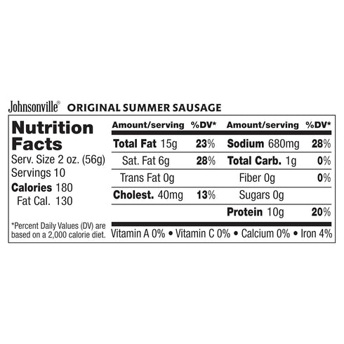Summer 2/20oz. Johnsonville Original Sausages Good Source of Protein, Great for Charcuterie and Cheese Boards