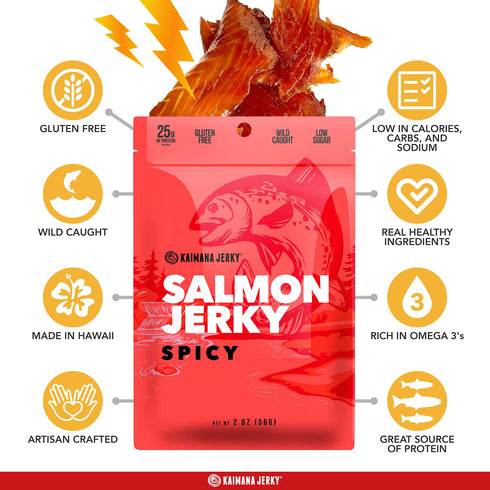 Omega-3 2oz Pack Kaimana Jerky Wild Caught Salmon Jerky - Organic Gourmet Dried Fish Strips Rich in & Protein