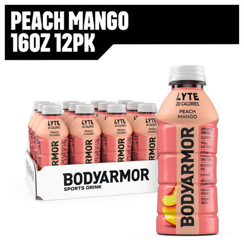 Potassium-Packed 16 Oz (Pack 12) BODYARMOR LYTE Sports Drink Low-Calorie Sports Beverage, Peach Mango, Coconut Water