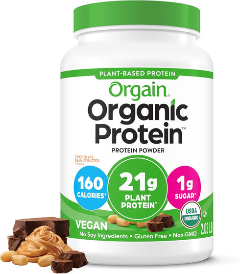Orgain Organic Vegan Protein Powder, Chocolate Peanut Butter - 21g Plant Protein,