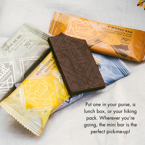 8-Pack 2 25g Ritual Chocolate Mini Bar Variety Each of Honeycomb Toffee, Fleur de Sel, Mid Mountain & Smores Bite-Sized