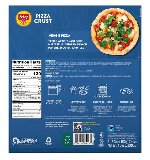 (2 5.3 oz) 4 Pack Schar - Pizza Crust - Certified Gluten Free - No GMO's, Wheat or Lactose