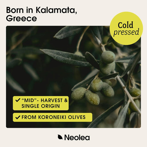100% (500ml) Neolea Easy-Pour Extra Virgin Olive Oil For the Pan Mild & Mellow Made to Cook, Sizzle, Saut, Roast & Bake