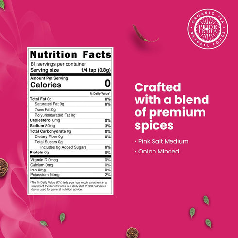 2.3 oz (65 Pride of India Onion Salt gm) w/Convenient Grinder Cap | Healthy Warm Toasty Kitchen Staple | For Seasoning