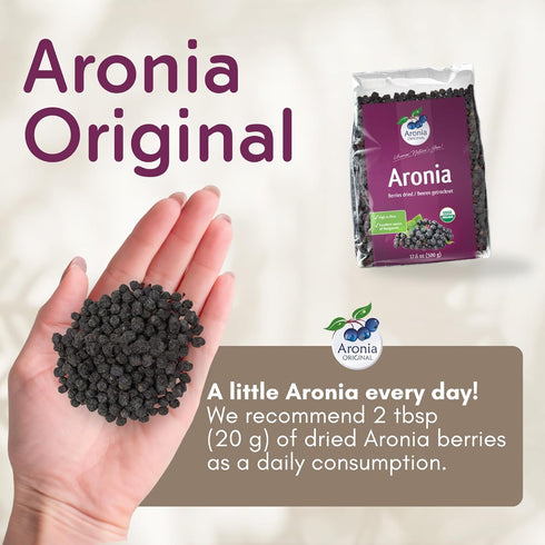 17.6 oz (500 Aronia Original Organic Dried Aronia Berries g) - Unsweetened Black Chokeberries, Gently Dried After