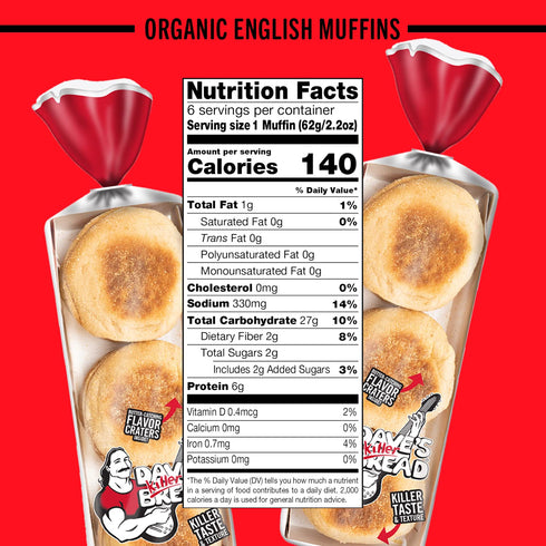 6 Count Dave's Killer Bread Killer Classic English Muffins, Organic English Muffins