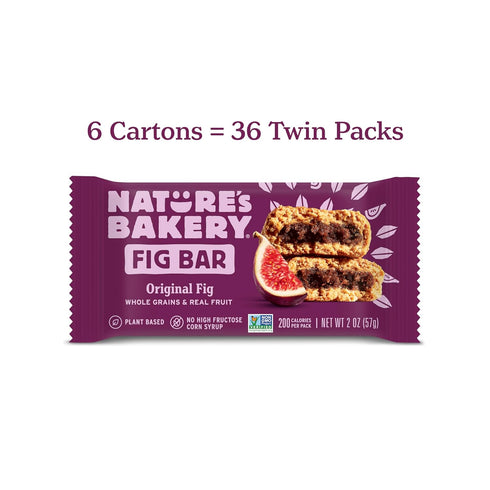 6 6 packs (36 packs) Natures Bakery Whole Wheat Fig Bars, Original Fig, Real Fruit, Vegan, Non-GMO, Snack bar, boxes