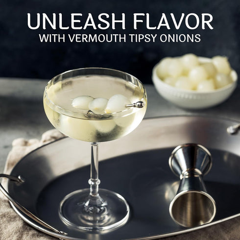 5 oz Pack 5 Tipsy Cocktail Onions in Jar with French Vermouth - Pickled Silverskin Onions for Cocktails, Appetizers