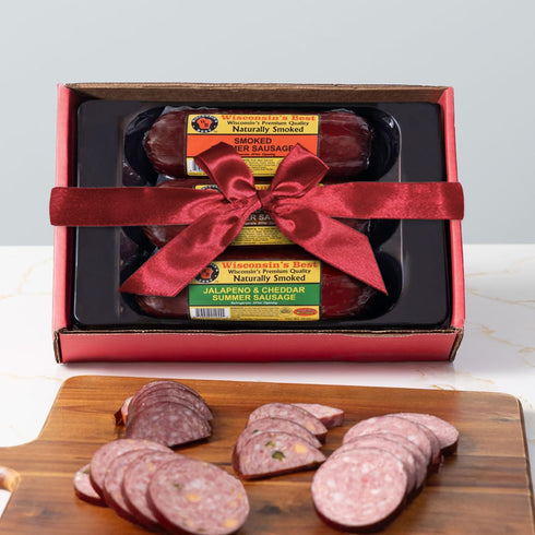 Summer Summer Wisconsins Best - Sausage Gift Box | Smoked, Garlic & Jalapeo Cheddar Sausages | Perfect for Parties