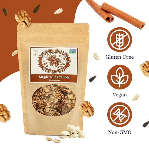 3 Pack Maple Nut Kitchen Maple Nut Granola Vegan & Gluten-Free Oats with Walnuts, Pumpkin & Sunflower Seeds | Low