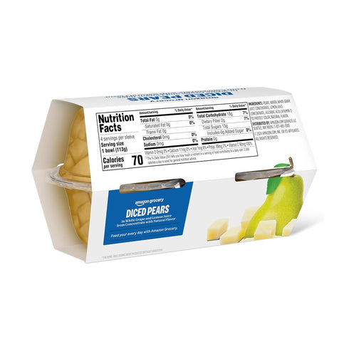 Amazon Fresh 16 Happy Belly Ounce Juice Fruit Cups, Regular Diced Pear