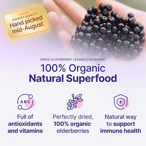 100% 1lb Immune Gummies, 1 Certified USDA - Organic Dried Elderberries - Bulk - Non-Irradiated, Non-Gmo, Whole Black