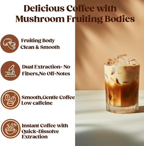 10 1 Immunity, 180g, 60 in Mushrooms Coffee, Instant Mushroom Coffee Powder with Lion's Mane, Cordyceps, Reishi