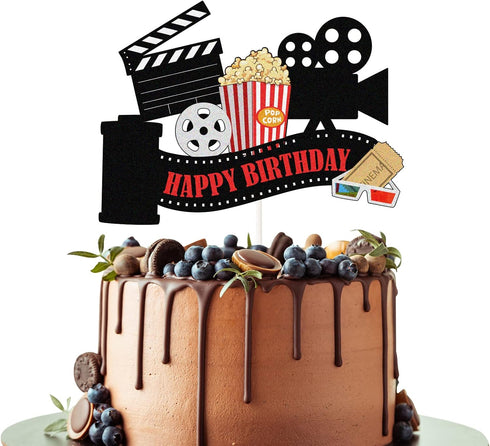 Movie Happy Birthday Cake Topper - Hollywood Oscar Theme Cake Decorations for Film Projector Party