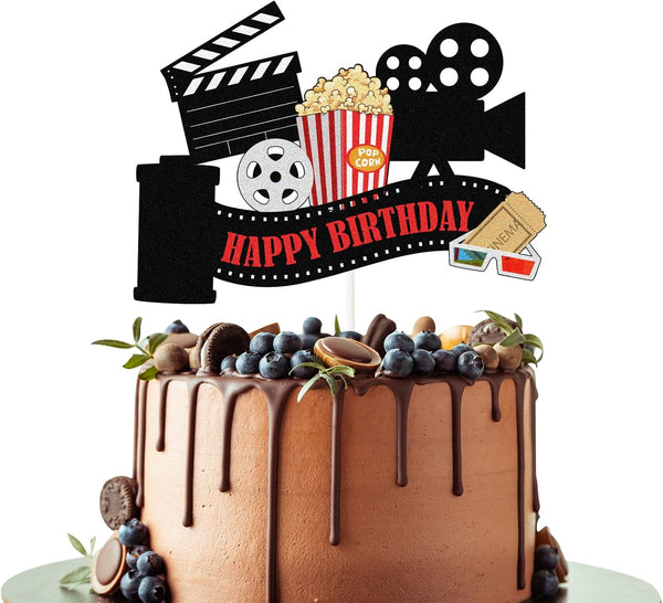 Movie Happy Birthday Cake Topper - Hollywood Oscar Theme Cake Decorations for Film Projector Party