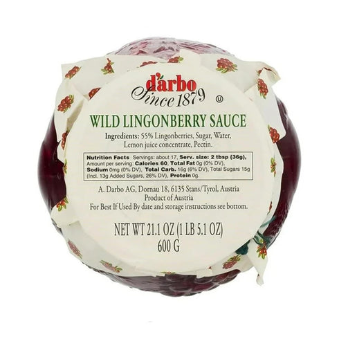 Darbo 21.1 oz (600g) Pack 3 D'arbo Wild Lingonberry Sauce Premium Fruit Spread, Jars Authentic Austrian Recipe, Ideal