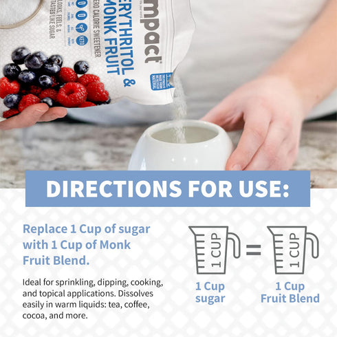 1 1 4lbs Impact White Monk Fruit & Erythritol Sweetener Blend - Gluten Free, Zero Calories, Net Carbs, Keto, Vegan
