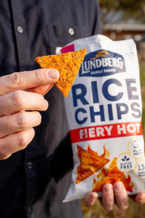 5.5oz, Lundberg Rice Chips, Fiery Hot, Gluten-Free, Kosher, Non-GMO Verified, Whole Grain Brown Rice