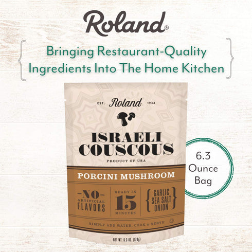 6.3 Pack 1 Roland Foods Porcini Mushroom Israeli Couscous, Specialty Food, Ounce