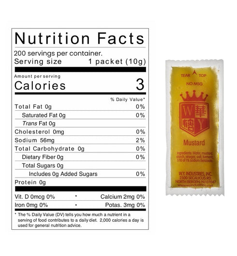 KPAK packets 200 count Packaged 10x10 inch W.Y. Industries Chinese Takeout Hot Mustard single serve. in food safe