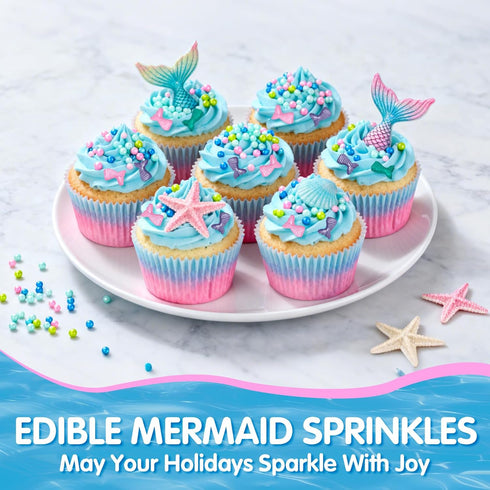 Decorating,130g/4.58oz, Summer Mermaid Sprinkles, Edible Pearl Sprinkle for Cake Blue Green Purple Pearls Mix Baking