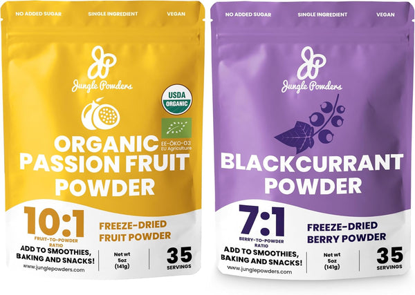 Jungle Powders Organic Passion Fruit Powder 5oz & Black Currant Powder 5oz