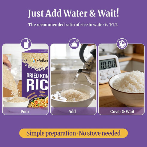 10 Packs 2.12oz Hethstia Dried Konjac Rice, Gluten Free Dried Shirataki Rice, Sugar Free, Plant-Based, Low Fat, Vegan