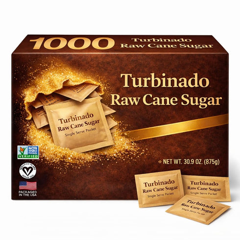 Generic Packets, (1000 Packets) Turbinado Raw Cane Sugar Natural Cane Sugar Sweetener, Single Serve Bulk for Coffee