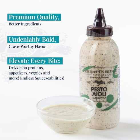 12.5 oz Terrapin Ridge Farms Pesto Aioli Garnishing Sauce Bright Basil & Garlic Flavor Perfect for Grilled Chicken