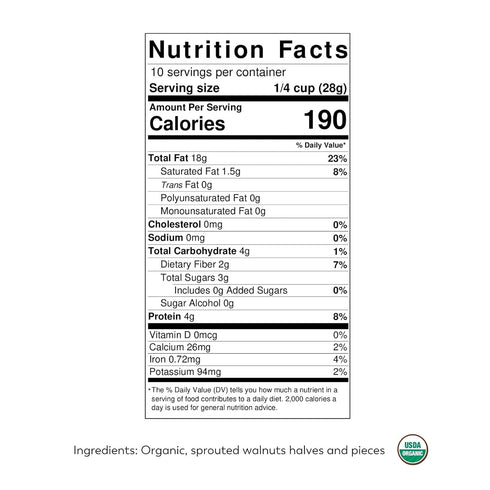 (10 oz (1 Pack)) Lark Ellen Farm Sprouted Organic Certifed Walnuts Unsalted - Non GMO, Keto Snacks, Paleo, Gluten Free