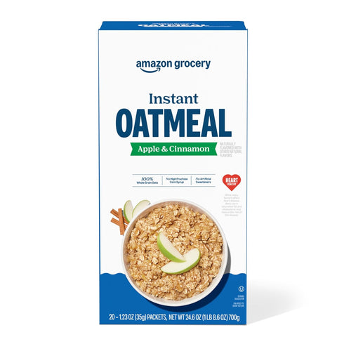 Amazon Grocery, Apple & Cinnamon Instant Oatmeal, 1.23 Oz, 20 Ct