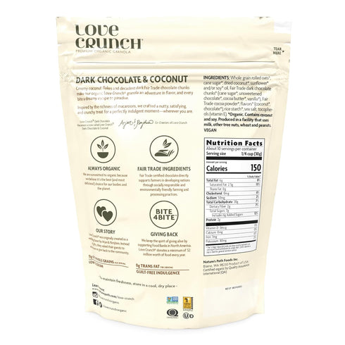 11.5 oz (Pack 1), Love Crunch Organic Dark Chocolate & Coconut Granola, of Non-GMO, Fair Trade, by Nature's Path