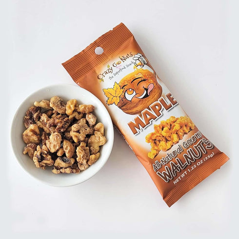 Packs, 3 1.25 oz (12 Pack) Crazy Go Nuts Maple Walnuts - Glazed Walnuts for Snacking, Candied Walnut Pieces Bulk