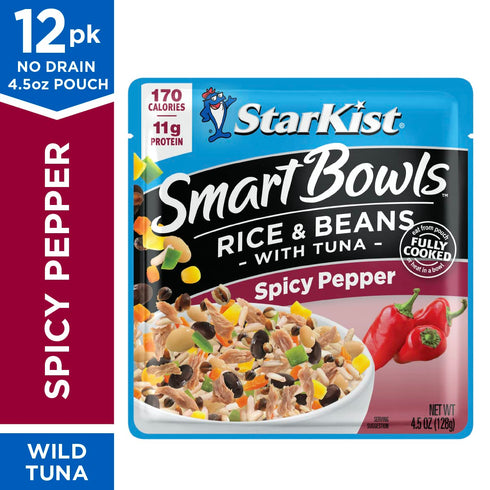 StarKist Smart Bowls Spicy Pepper, 4.5 oz Pouch (Pack of 12) – Features Rice & Beans with Wild Caught Light Tuna