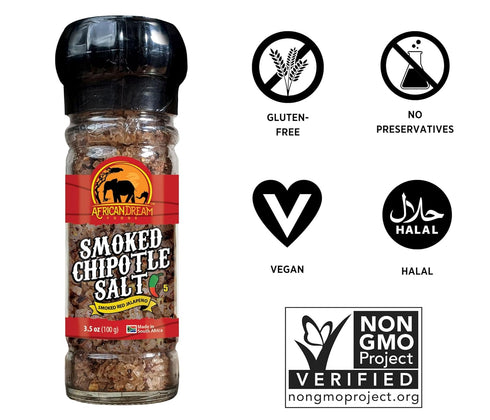 3.5 oz 2-Pack Smoked Chipotle Spicy Salt Seasoning by African Dream Foods | Spicy Chili Salt with Natural African